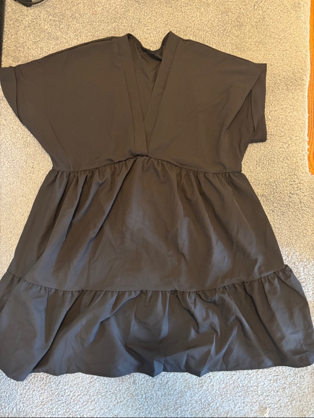 Simple V-Neck Tiered Dress — Black